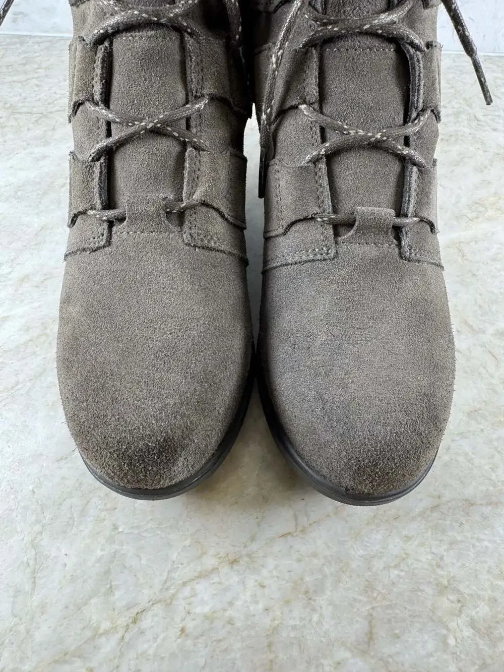 Sorel Evie Lace Waterproof Suede Wedge Ankle Booties Gray Women’s Size 8